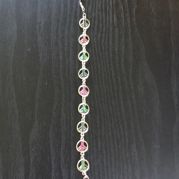 Multicolor Paua Sea Shell Peace Sign Bracelet - Picture 6 of 7